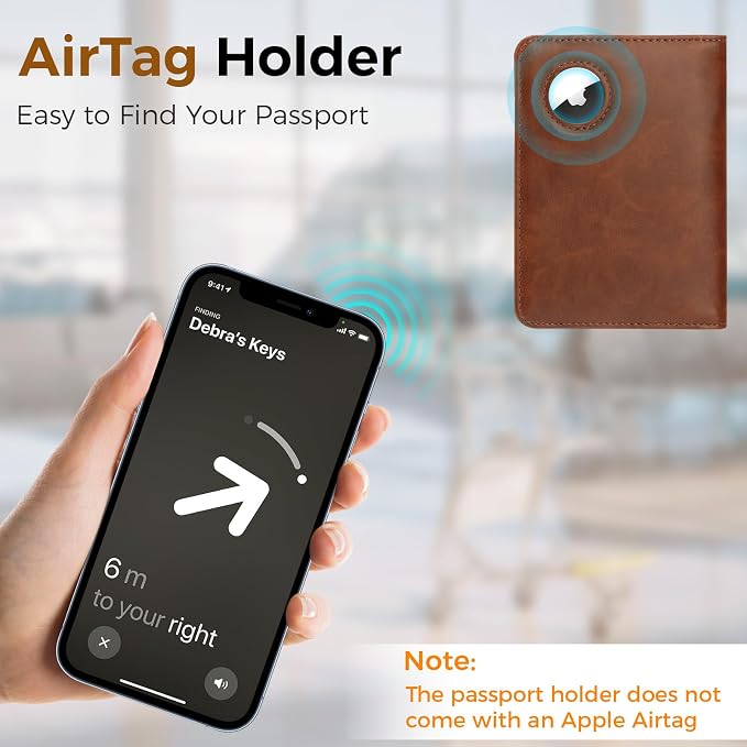 Passport Holder Travel Women Men, Passport Wallet with Airtag Slot, Brown | RFID Blocking PU Leather Passport Holder Cover Case with Card Holder, Pen Slot