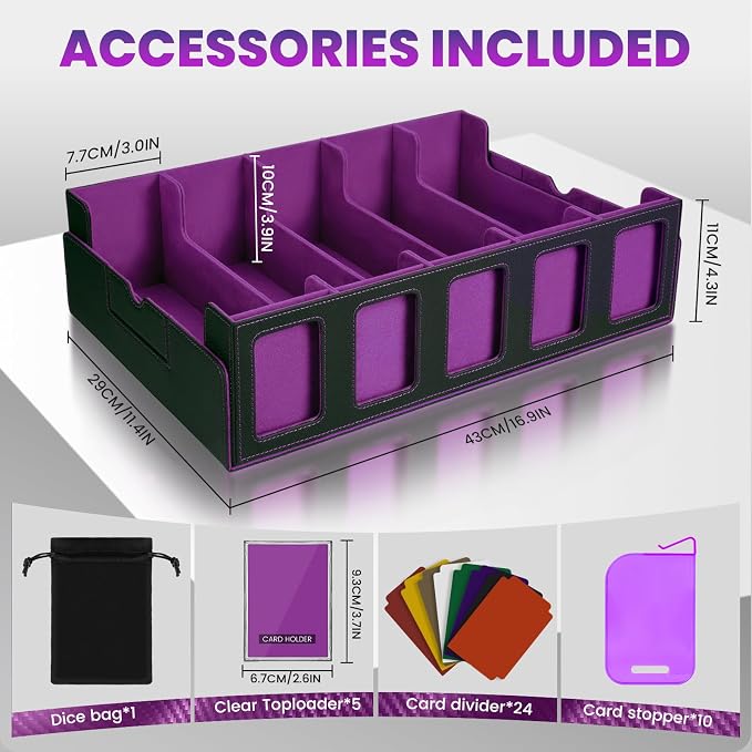Trading Card Storage Box with Handle,5-Row Portable Leather Game Case for 4000+ Cards,Purple Card Collection Box with Commander Display Window for MTG,Yugioh, and Sports Cards,Gifts for Card Collector