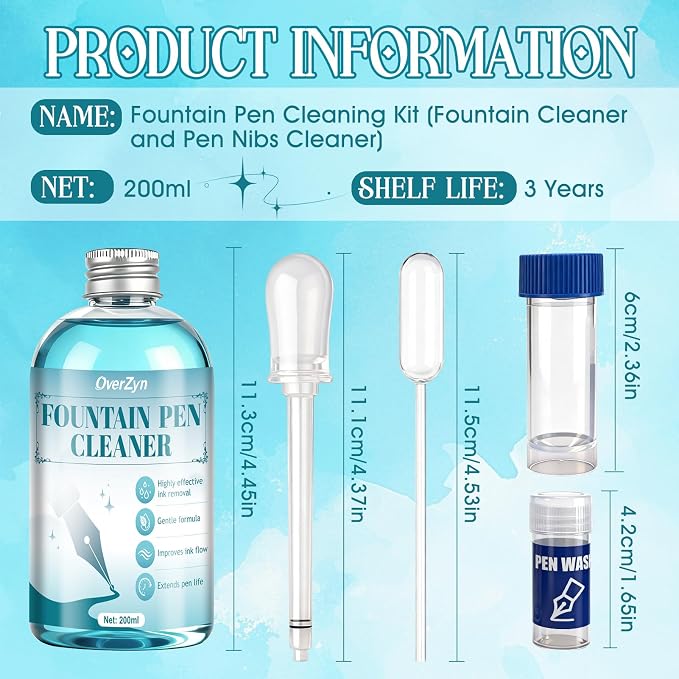6.7Oz Fountain Pen Cleaner, Fountain Pen Cleaning Kit, Effective Cleaning | Fountain Pen Flush, It Won't Damage The Nib, is Suitable for Cleaning Fountain Pen Nibs and Extends the Life of the Pen