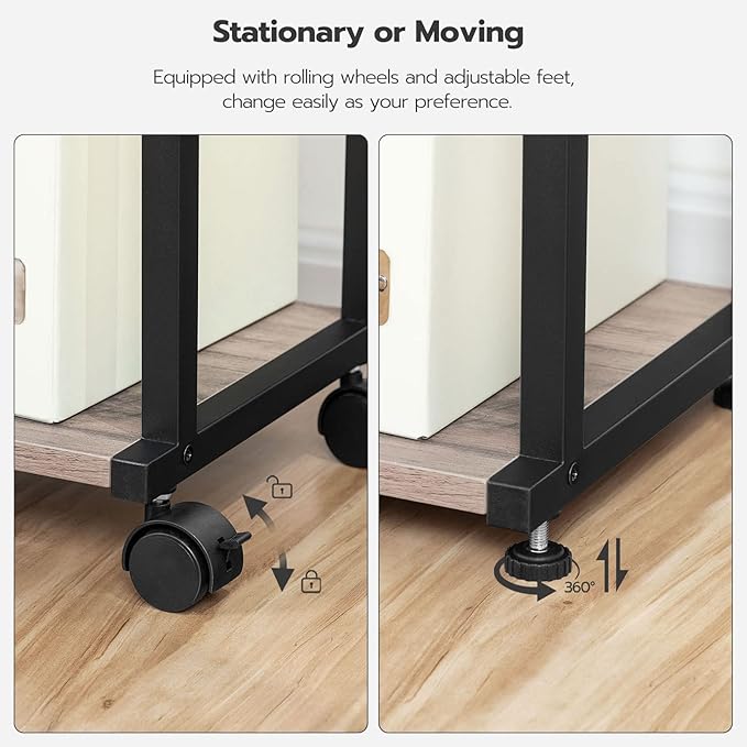 HOOBRO Mobile Printer Stand, 3-Tier Printer Cart Under Desk with Storage, Industrial Adjustable Rolling Cart, Sturdy Little Table on Wheels for Home Office BG28PS01N1