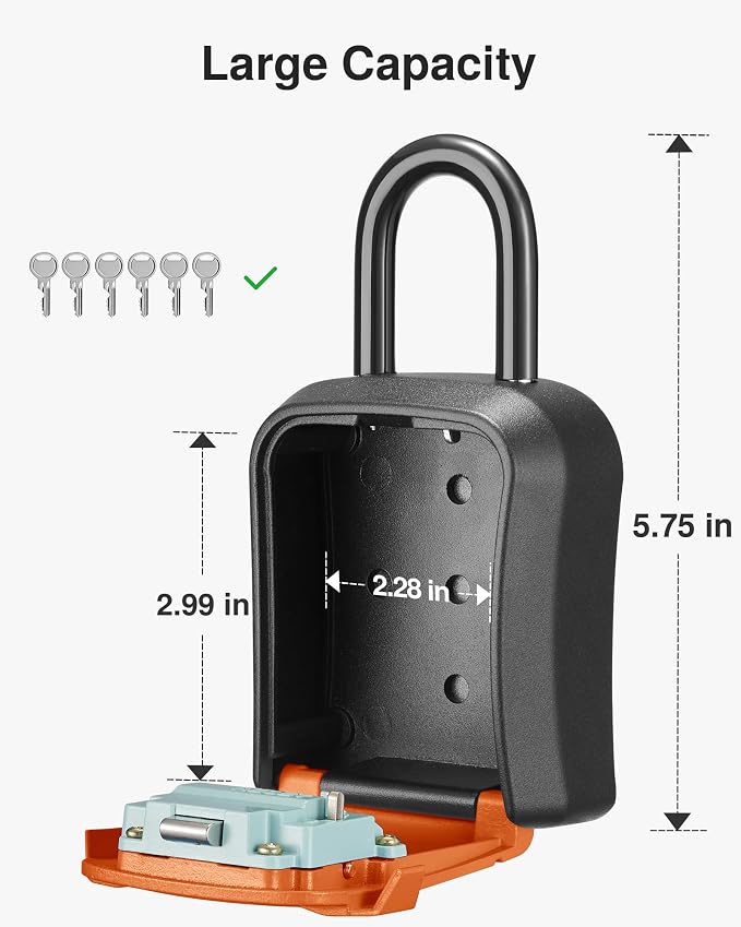 Puroma Lock Box, Key Lock Box Wall Mount & Portable Combination Lockbox with Resettable Code, Security Lockbox for Outside House Keys, Apartment Realtors Spare Keys Storage (1 Pack, Orange)