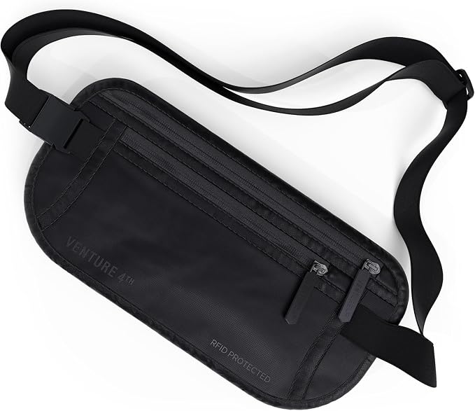 VENTURE 4TH Travel Money Belt, RFID Blocking Passport Holder - Sleek Black