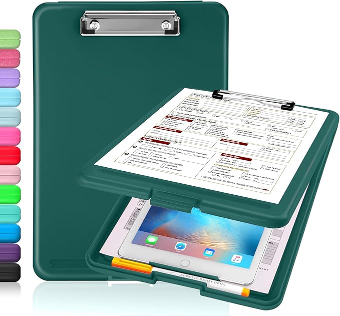 Sooez Clipboard with Storage, Plastic Nursing Clip Board, 8.5" x 11", Work | Sturdy Clipboards Foldable, Cute Hanging Clip Board Case, Teacher, Classroom Must Haves, Office School Supplies, Women & Men