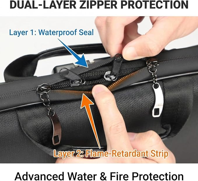 Calenzana Fireproof Document Boxes with TSA Lock, Upgraded 16 Pockets Fireproof＆Water Resistant File Organizer, Hard-Shell Safe Box for Important Certificates, Passport, Laptop