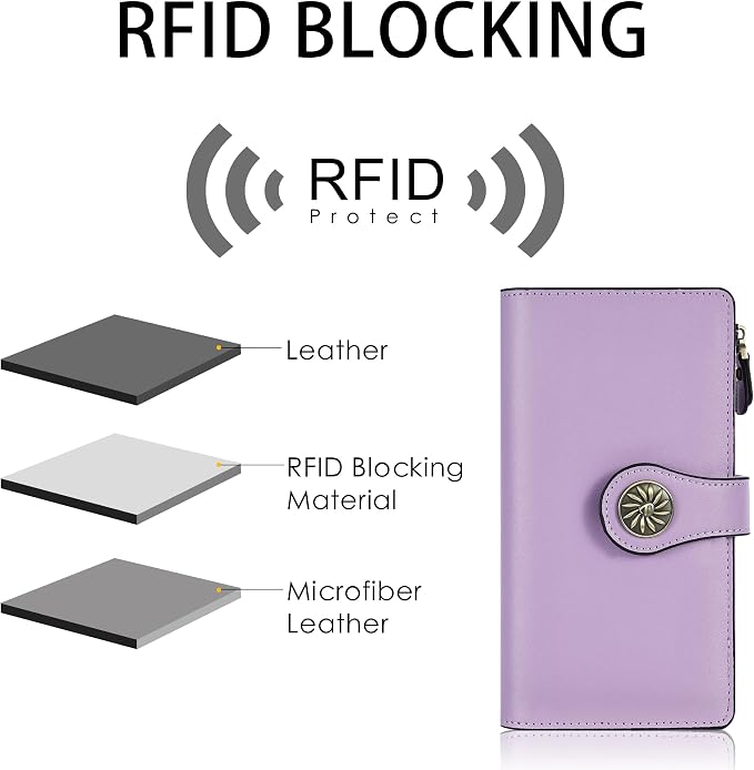Travelambo Women's Wallet RFID Blocking Trifold Clutch Large Capacity Credit Card Holder Travel Purse