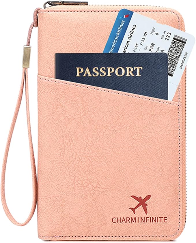 Family Passport Holder for Travel Women and Men RFID Blocking Passport Holder with Zipper Multi-functional Passport Wallet Passport Case Passport cover Travel Essentials