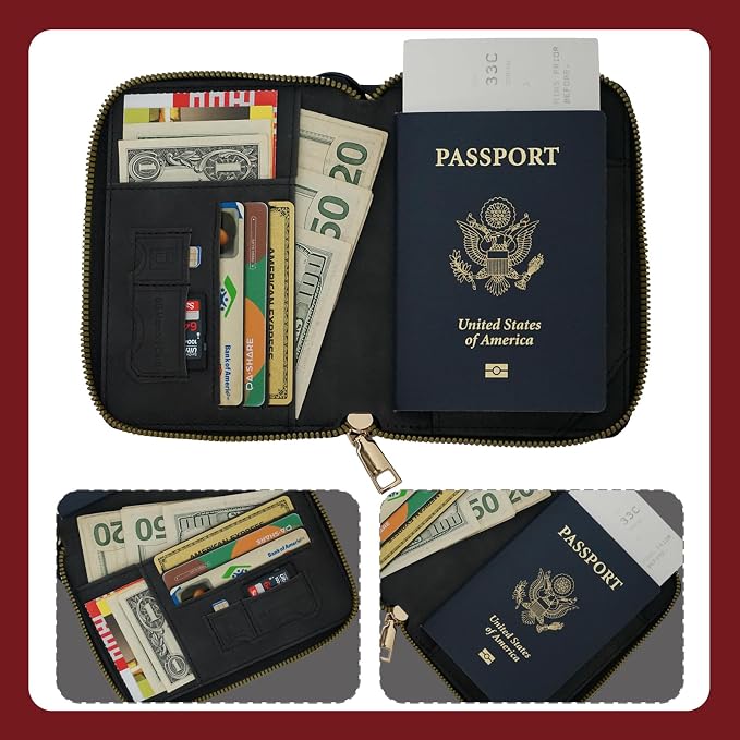 Passport Holder with Lanyard Around the Neck to Prevent Loss and Theft, Rfid Passport Holder for Travel, Passport Cover, Passport Wallet with Adjustable Lanyard for Women & Men (Black - Lanyard)
