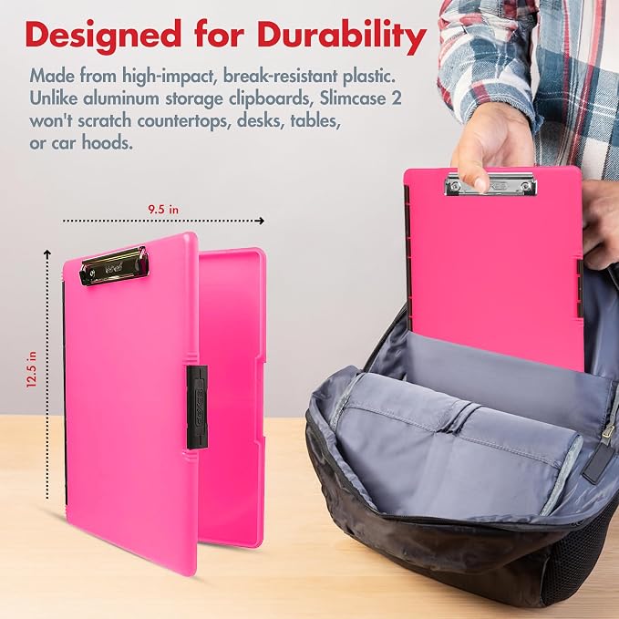 Dexas Slimcase 2 Plastic Clipboard with Storage & Side Opening, Neon Pink, Office Supplies Clipboards to Organize, Carry & Store, A4 Holder, Style and Functionality Nursing Clipboards (Pack of 6)