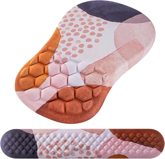 Ergonomic Mouse Pad & Keyboard Wrist Rest Set, Memory Foam | Memory Foam Wrist Cushion, Non-Slip PU Base, Massage Design, Relieves Wrist Pressure for Work, Gaming & Office Use,Boho