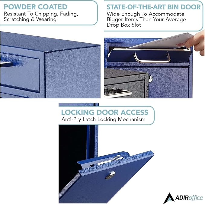 AdirOffice Mailboxes for Outside Wall Mount Large with Key Lock, Metal Locking Mailbox with Post Outdoor, Residential Mail Box Lock and Key, Cash Drop Box for Money, Parcel, Envelopes & Cards Blue