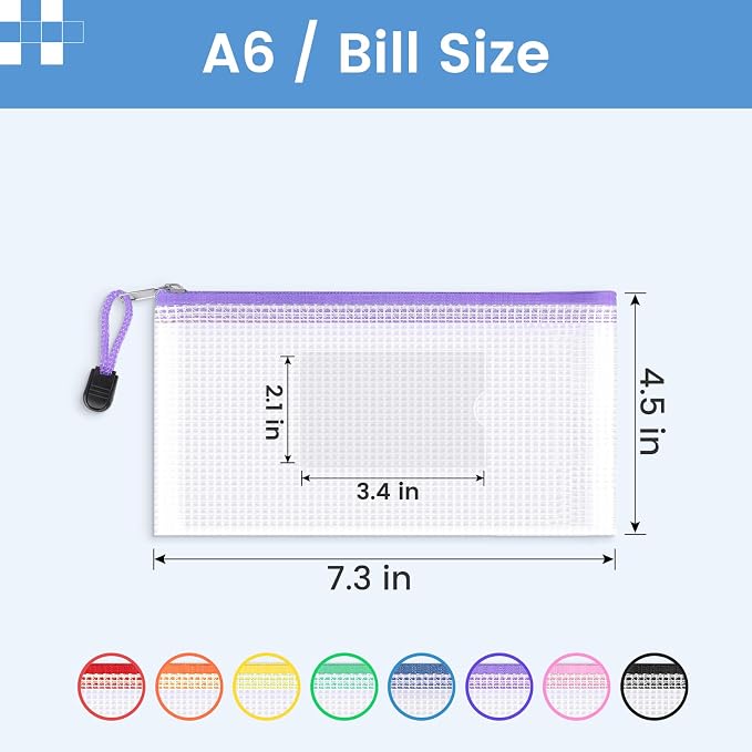 Sooez 24 Pack Mesh Zipper Pouch Bags with Label Pocket, A6 (9.1×4.7 in) Small Pencil Case Pouch for Organizing, Clear Plastic Pencil Pouches Bulk for School Supplies Storage, Money Envelopes for Cash