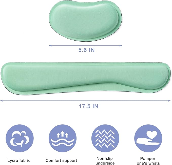 Keyboard Wrist Rest,Ergonomic Wrist Support for Keyboard,Bean Green | Computer Wrist Rest,Superfine Fabric and Gel Memory Foam Wrist Pad,Easy Typing&Pain Relief,Suitable for Office,Family