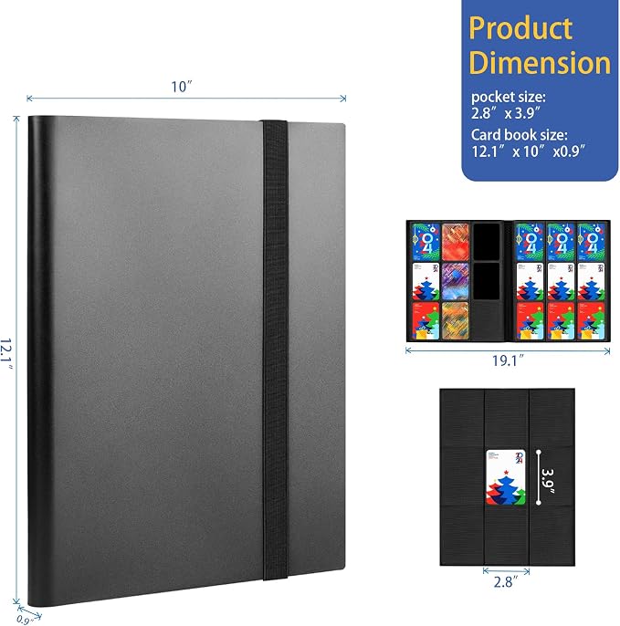 Card Binder 9 Pocket, Premium Card Book for 360 Cards, Sturdy Card Album for Collectible Cards, Side-Loading Card Collection Folder for TCG, MTG, Other Game Cards, Sport Cards, Black