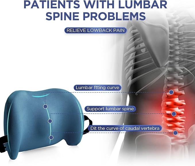 Lumbar Support Pillow for Office Chair, Memory Foam Car Back Cushion | Lumbar Pillow Lower Back with Adjustable Straps, Ergonomic Chair Back Pillow for Office, Car, Gaming Chairs and Bed