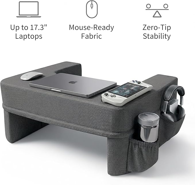 septsun 28" Oversized Lap Desk Pillow, Couch Laptop Desk for Big and Tall | Dark Gray 28" Massive Soft Foam Workstation; Spacious Ultra-wide Surface, Supreme Comfort for Heavy Set Plus Size Adults