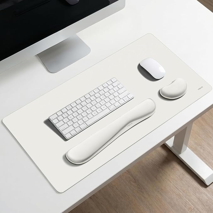 MOSISO Keyboard Mouse Pad Set, Gaming Mouse Pad&Keyboard Wrist Rest | Ergonomic Wristrests with Memory Foam Home Office Easy Typing Cushion Non-Slip Mousepad, Cloud Dancer White