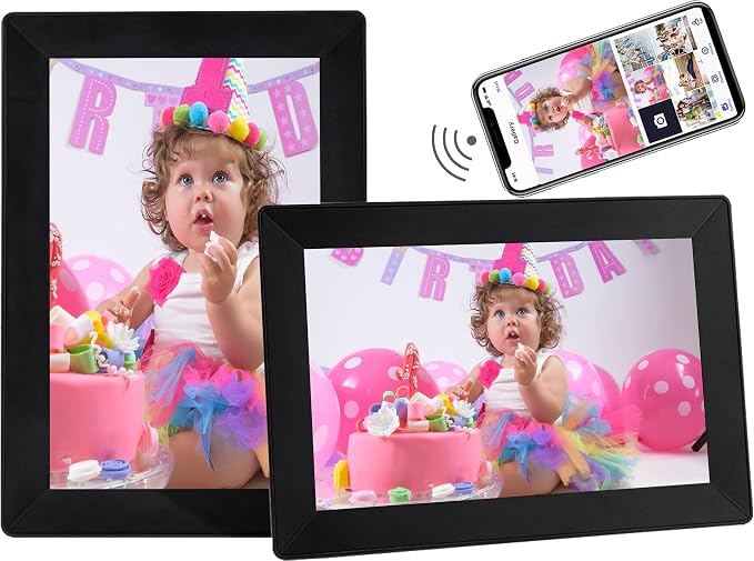 Digital Picture Frame, 10.1 Inch Digita Photo Frame WiFi, 1280x800 IPS HD Touch Screen 16GB Storage Space,Wall-Mounted,Auto-Rotate, Instantly Share Photos/Videos via App,Black