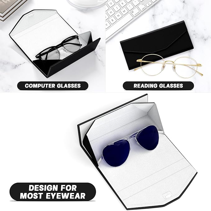 Sunglasses Case, Foldable Glasses Case, Magnetic PU Leather Hard Shell Folding Eyeglass Holder Box, Collapsible Unisex