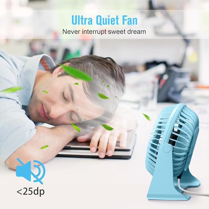 BESKAR USB Small Desk Fan, Portable Table Fans with 3 Speeds Strong Airflow | Quiet Operation and 360°Rotate, Personal Cooling Fan for Home, Office, Bedroom, 3.9 ft Cord
