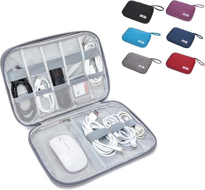 Electronics Organizer Travel Case - Water-Resistant Tech Bag for Cables, Chargers & Cord Management - Small Portable Pouch for Travel Accessories, Gear Bag for Airplane & Business