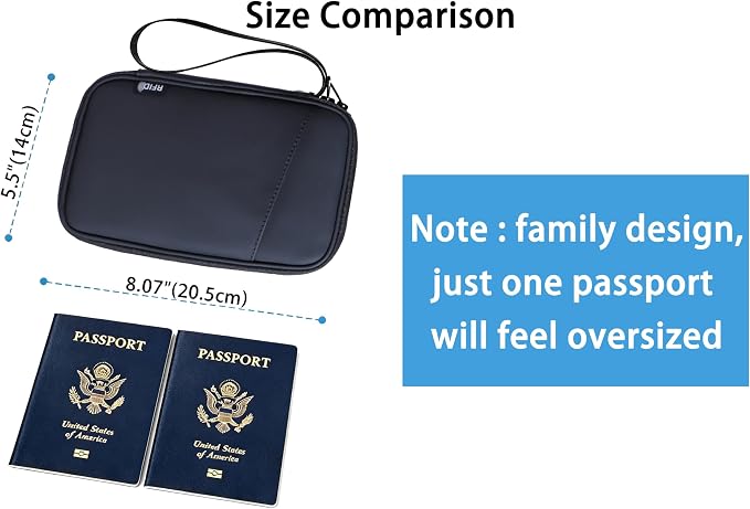 Lagre Family Passport Holder for 4, Solid Black | Multiple Passport Bag, RFID Blocking, Waterproof with Zipper, For Women & Men