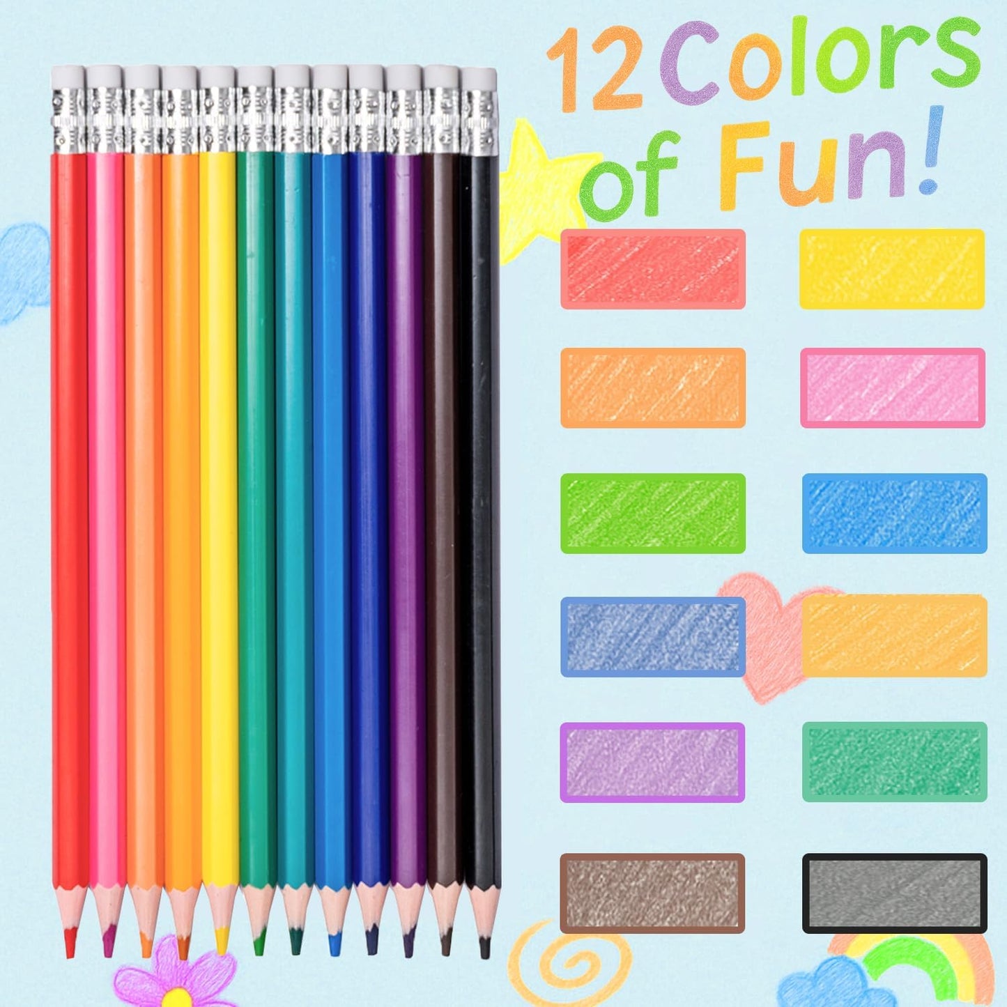 Pre-sharpened Colored Pencils with Erasers, Erasable Color Pencils, Drawing Pencil, Art Pencil for School Supplies, Drawing Supplies (12 Colors -30 Boxes)