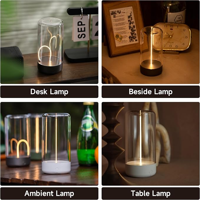 Mini Minimalist Table Lamp, Rechargeable Night Stand Lamp, Gray+White, 2 Packs