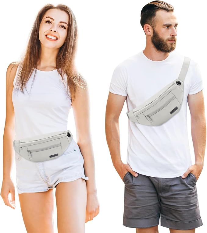 MAXTOP Large Grey Fanny Pack Crossbody Bags for Women Men Fashion Waist Bag | Nylon,Fit All Phones,Key Chain,Hands-Free,Gifts for Enjoy Sports Yoga Running Workout Walking Casual Travel