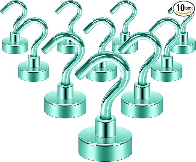 Neosmuk Magnetic Hooks, Heavy Duty 30lb+ Strong Magnet Hook for Cruise Cabins, Cruise Essentials 2026 for Hanging, Metal Wall Refrigerator Hangers (Green, 10 Pack)