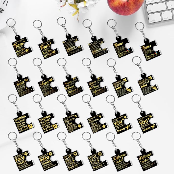 Team Appreciation Gifts Bulk Thank You Keychains for Coworkers | Gift Set for Employee, Staff, Teachers, Teamwork Puzzle Piece Keyring, Acrylic