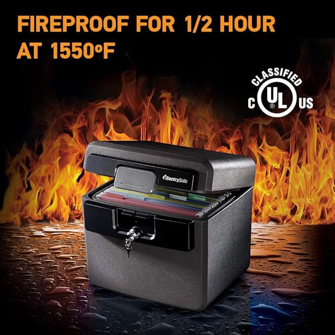SentrySafe Fireproof and Waterproof Safe Box, 6.6 x 15.4 x 14.3 Inches, CHW20221 with Key Lock, File and Document Safe, 0.65 Cubic Feet