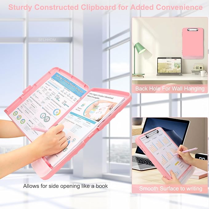 SFLHHDM Clipboard with Pen Holder, Legal Size Nursing Clipboards with Storage, Plastic Clip Boards for Writing, Lightweight Cute Clipboard Storage with Low Profile Clip for Work, Office