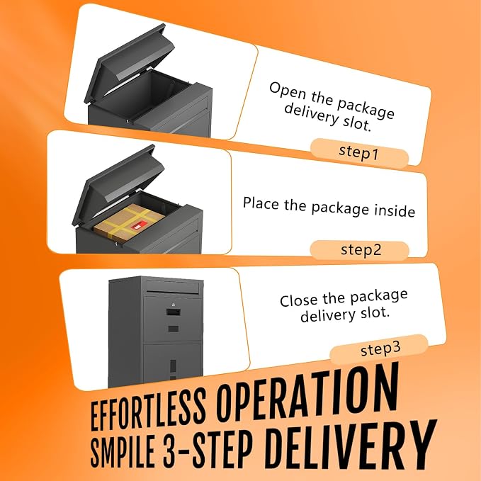 Package Delivery Boxes for Outside, 44.49''H Anti-Theft Porch Package Box with Lock & Mail Slot – Large Outdoor Parcel Drop Box, Waterproof Steel for Home, Fence, Curbside