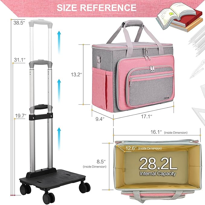 Rolling Teacher Bag With Wheels, Tote Organizer With Detachable Trolley