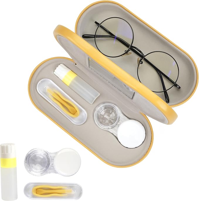 Eyeglass Case Double Sided Travel Size Portable Contact Lens Box 2 in 1 | Multifunction With Tool for Daily Outdoor Office