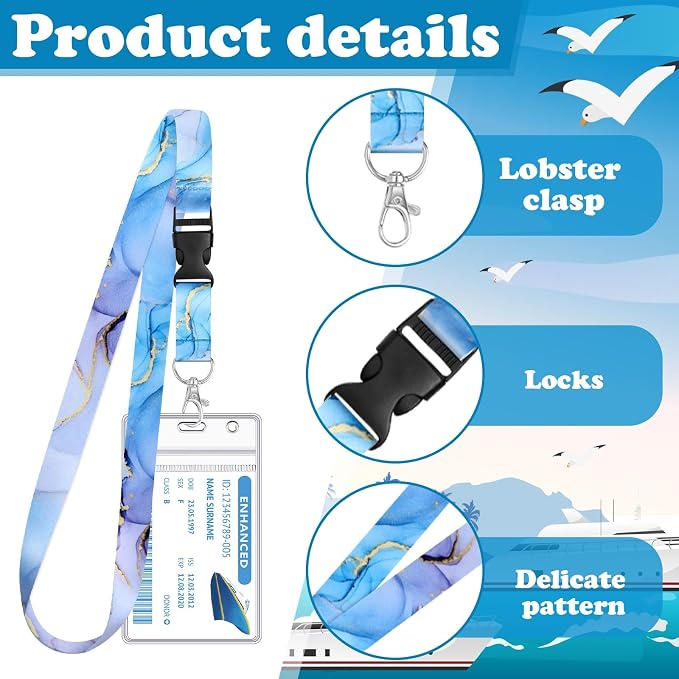 HONSIO 6 Pack Cruise Lanyard for Ship Cards, Cruise Essentials 2026, Marble | Detachable Lanyards with Waterproof ID Badge Holders, Cruise Must Have for Carnival, Royal Caribbean, NCL
