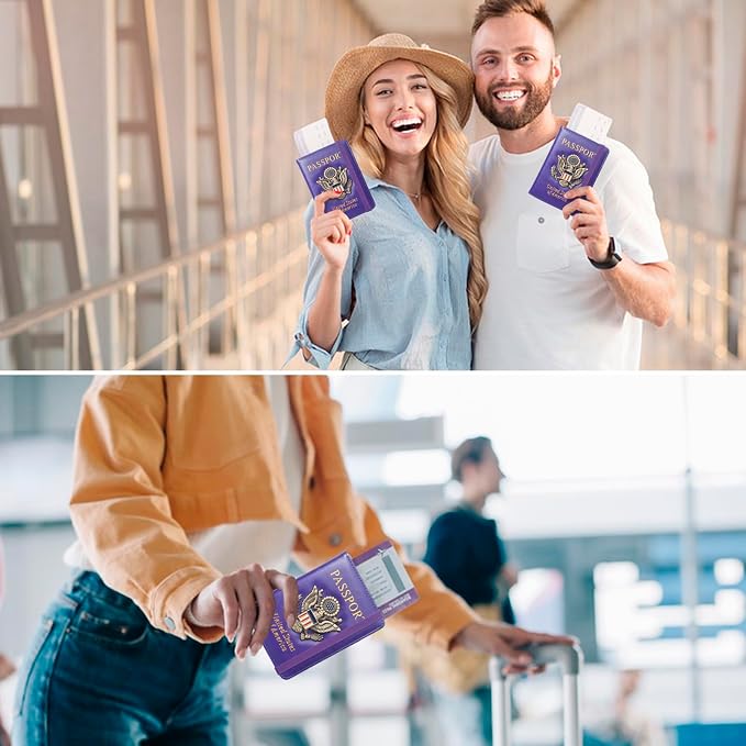 Passport Holder for Travel Women, RFID US Passport Cover Wallet Case, Leather Travel Wallet RFID Blocking, Waterproof Document Protector for Traveling Accessories-Purple