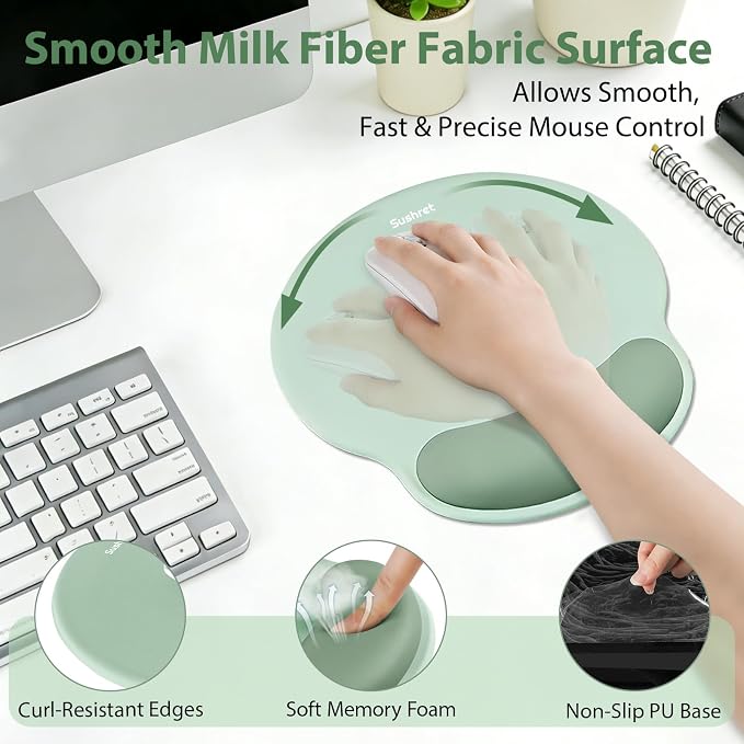 Mouse Pad and Keyboard Wrist Rest, 3-in-1 Gel Memory Foam Ergonomic Mouse Pad with Wrist Rest Set,Gaming Mousepad Arm Cushion Support for Computer Office Desk Accessories Cute Setup,Sage Green