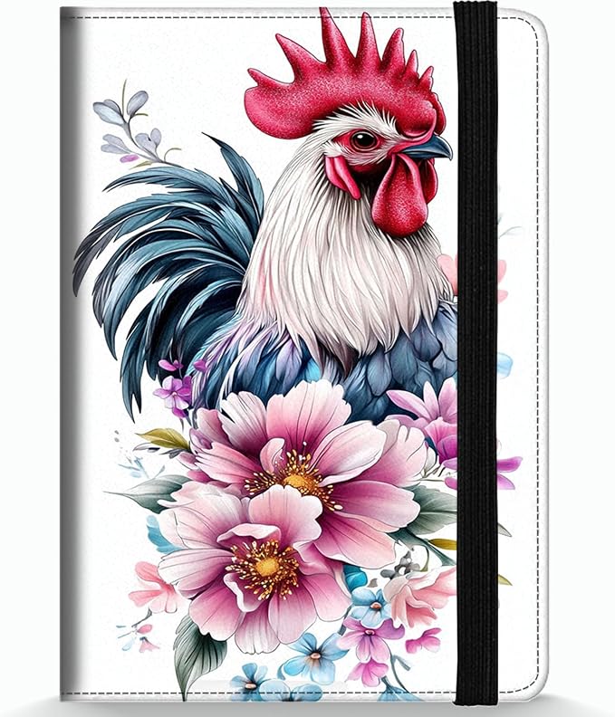 Passport Holder Wallet Cover Case,RFID Blocking Passport Cover,Large Capacity Travel Wallet with Multi Card Slots (Funny Rooster Flower)