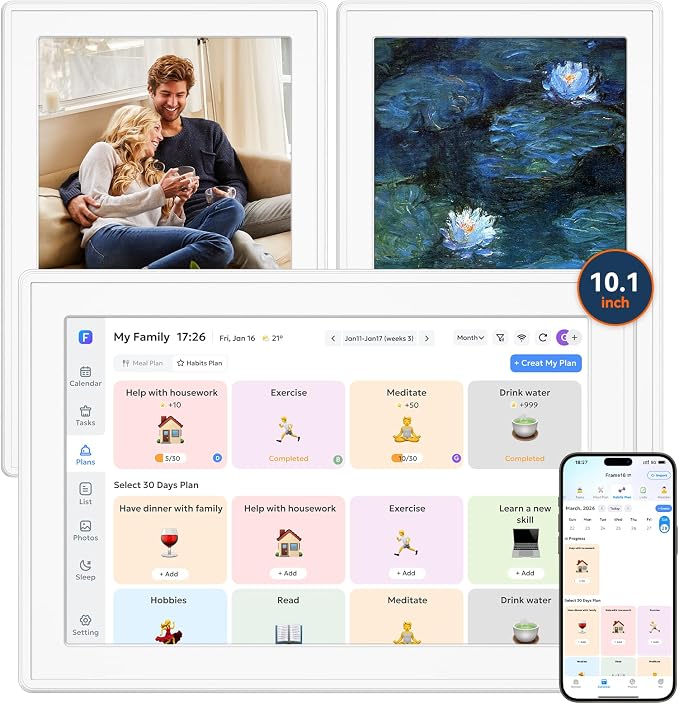 Digital Calendar 10.1-inch, 3-in-1 Electronic Smart Calendar, Photo Frame & Art Gallery WiFi Personal Planner No Subscription Meal Planner Lists & Tasks Ideal Gift for Mom Dad Family Friends