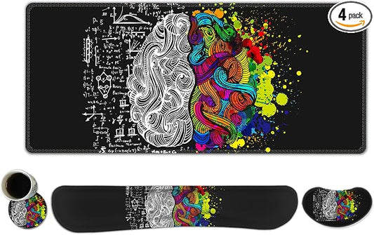 ToLuLu Extended Gaming Mouse Pad, Memory Foam Ergonomic Keyboard Mouse Wrist Rest Support Set, Large Desk Mat with Stitched Edges, Non-Slip Base Mousepad for Home Office Game, Left & Right Brain