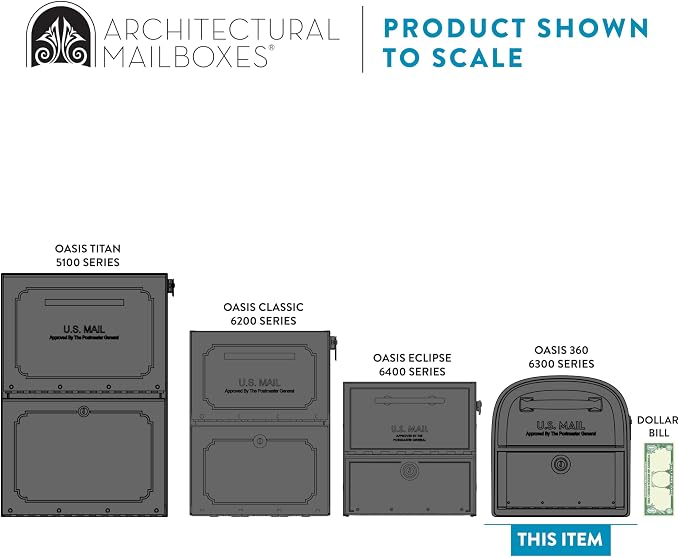 Architectural Mailboxes 6300W-10 Oasis 360 Mailbox, White | Galvanized steel build with a secure steel cam lock, dual access doors, and hopper delivery door. USPS approved.
