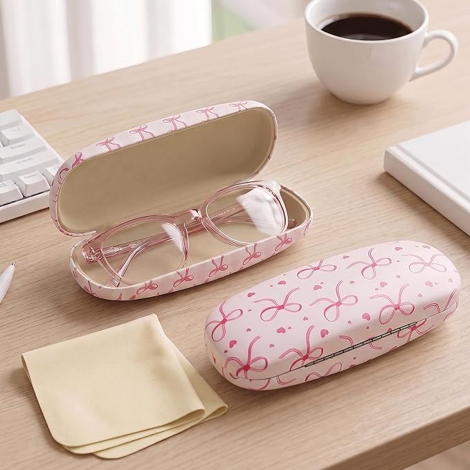 MoKo Hard Shell Eye Glasses Case, PU Leather Eyeglasses Cases with Cloth