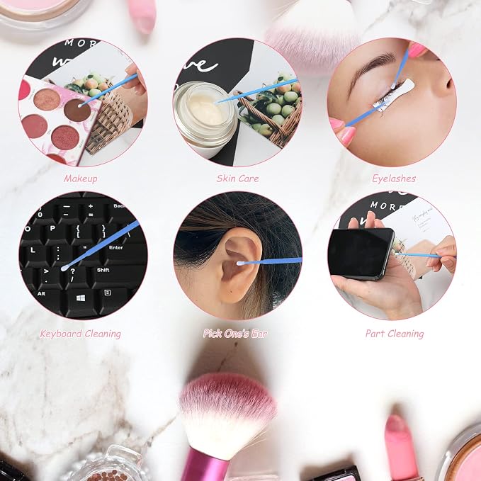 G2PLUS 500PCS Cotton Swabs, Disposable Micro Applicators Brush for Makeup and Personal Care Cosmetic Brush, Micro Swabs for Eyelash Extensions, Nails, Eyeliner (Head Diameter: 2.5mm/0.098'') | Cotton Tips, 2.5 mm / 0.098 in Diameter, Single Use for Eye...