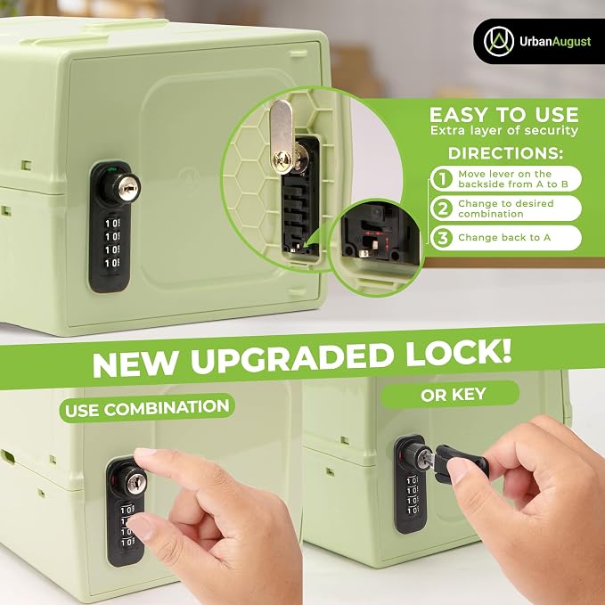 Dual Combination & Keyed Lockbox - Lockable Box for Everyday Use - Multi-Purpose lock for Home & Office Safety - Made of Industrial-Grade Plastic - One Size (Spring Green)