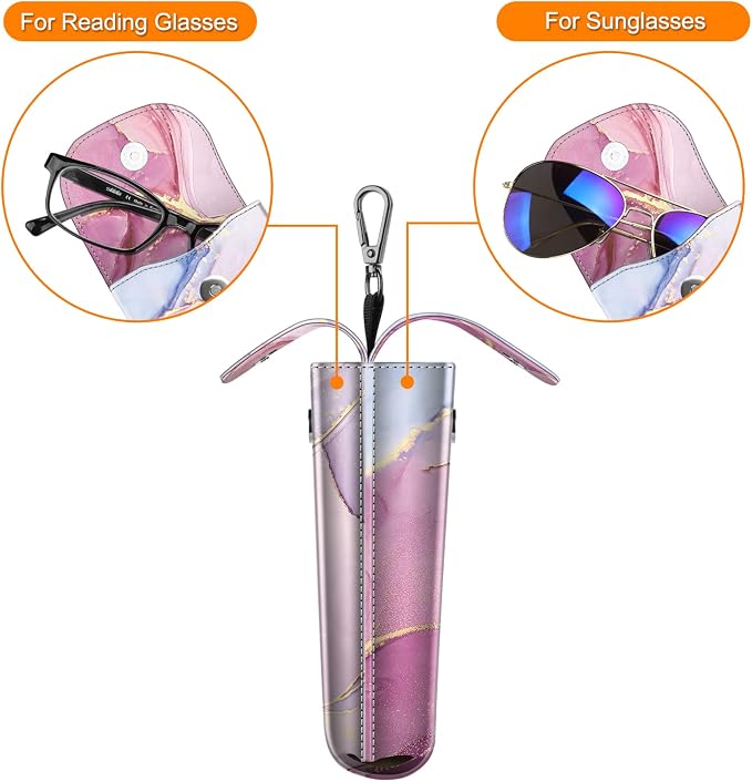 FINTIE Double Glasses Case with Carabiner Hook, Portable Vegan Leather Eyeglass Case Anti-scratch Sunglasses Pouch