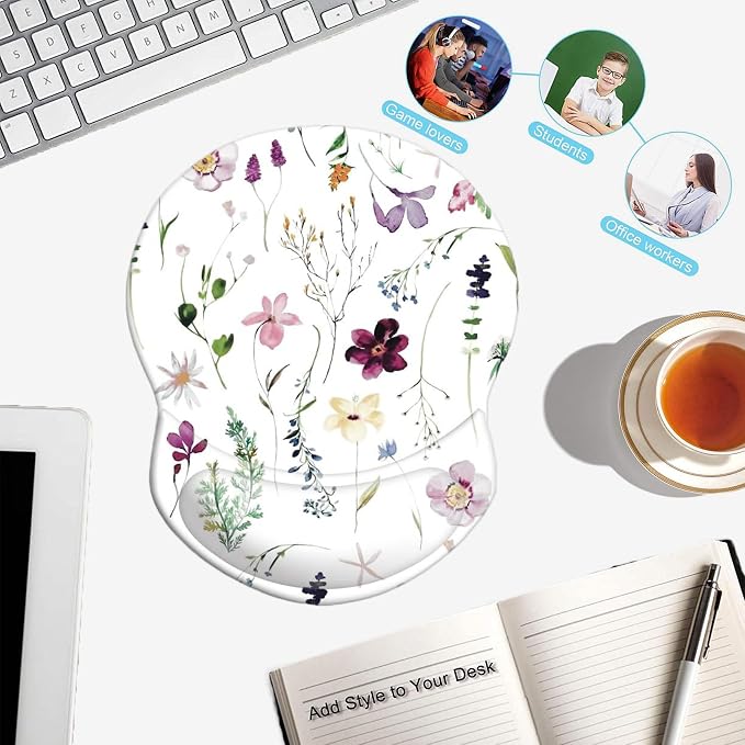 Mouse Pad with Wrist Support, Non Slip Mousepad Wrist Rest for Office, Computer, Laptop & Mac-Comfortable & Lightweight Ergonomic Support Mouse Mat(DL-Watercolor Flower)