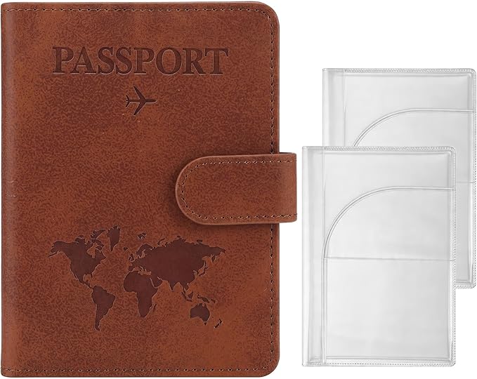 3-Pack Passport Holder + 2 PVC Covers, RFID, PU Leather(Brown) | Waterproof,scratchproof, dustproof. Lightweight, slim. Keeps cards & travel docs organized for men & women