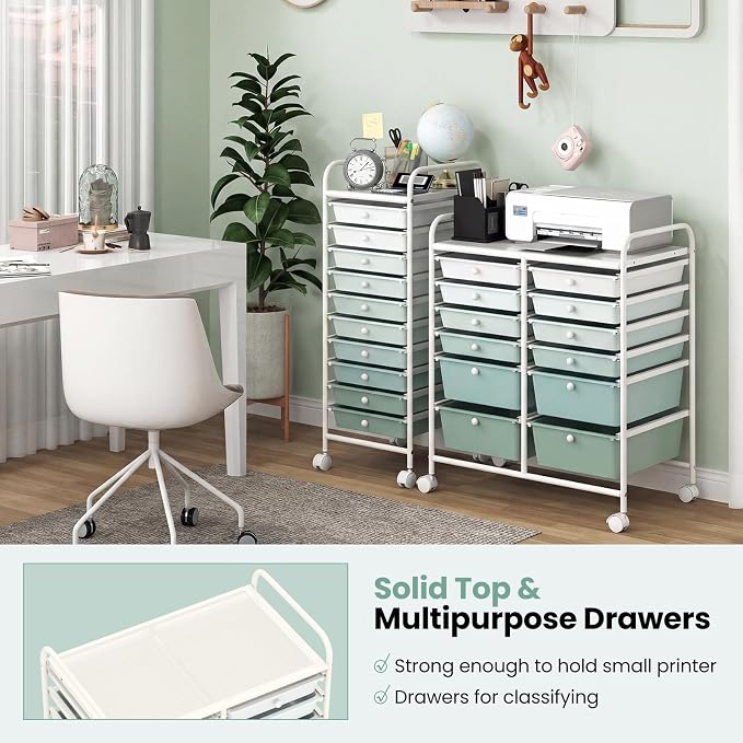BECOMFORT 12-Drawer Rolling Cart with Drawers, Storage Cart on Wheels, Teacher Classroom Organizers with Metal Frame, Mobile Craft Cart, Trolley Utility Cart for School Office Play Room