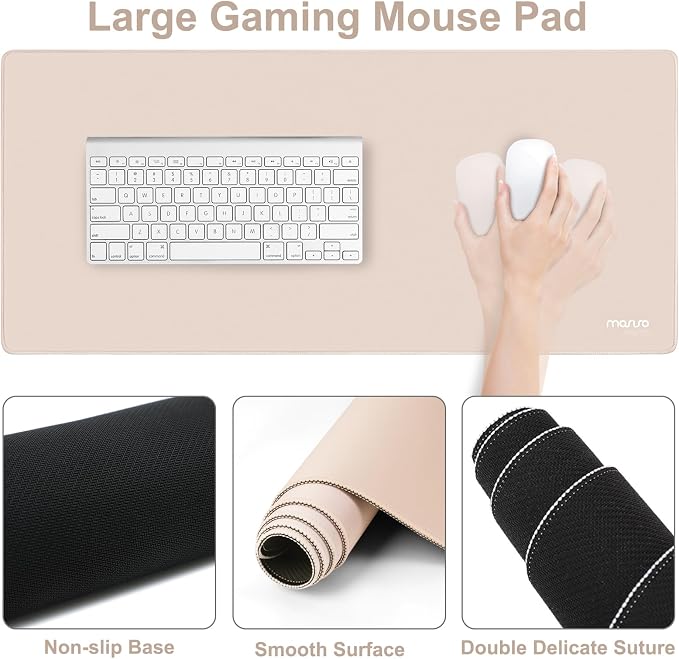MOSISO Wrist Rest for Mouse Pad Set, Large Gaming Deskpad, Apricot | Circle Curved Mousepad&Keyboard Wrist Rest&Coaster, Ergonomic Non-Slip Mousepad&Easy Typing Pad with Silicone Lining
